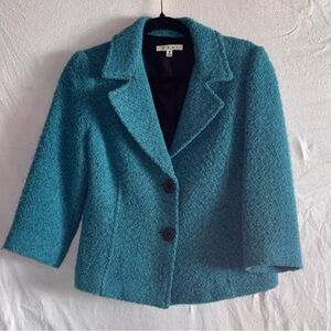 CAbi Teal Bouclé Wool Blend Charming Notch Lapel Blazer Womens Size 8